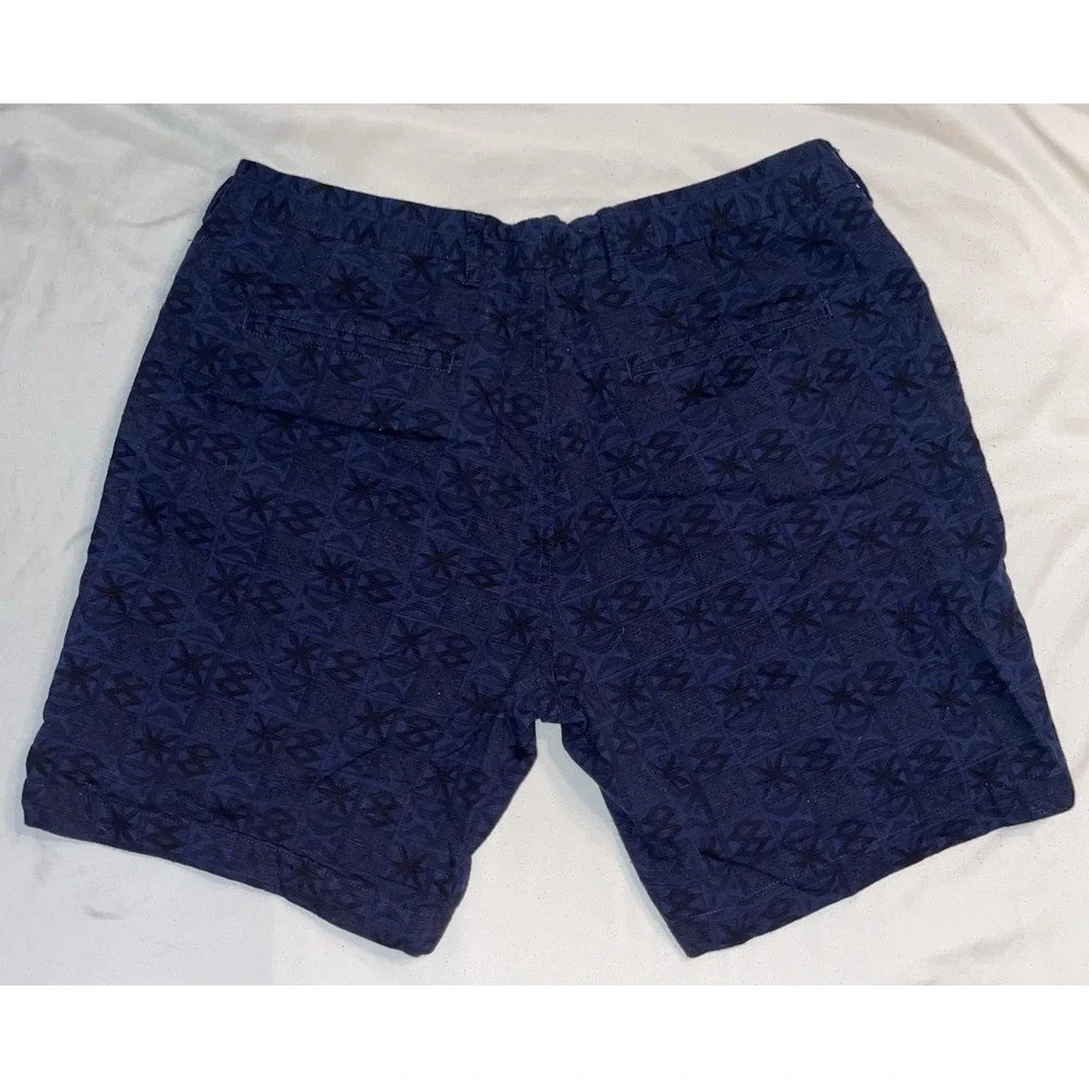 Jomers Mens 35 Navy Blue Chino Shorts Preppy Geometric Print Navy Blue